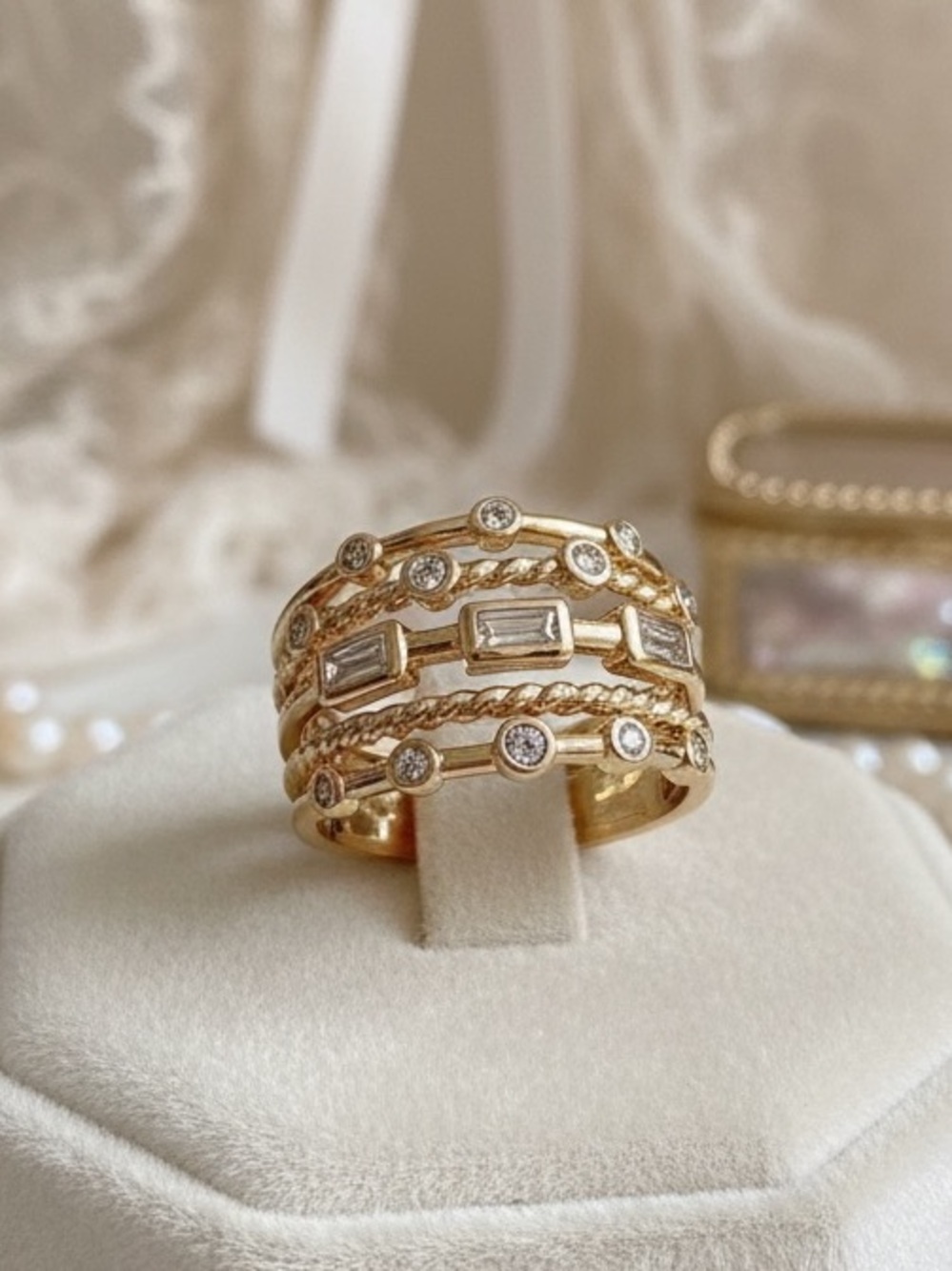 Retro Old Money Gold Multi Row Stacking Ring Dainty Princess Coquette Vintage